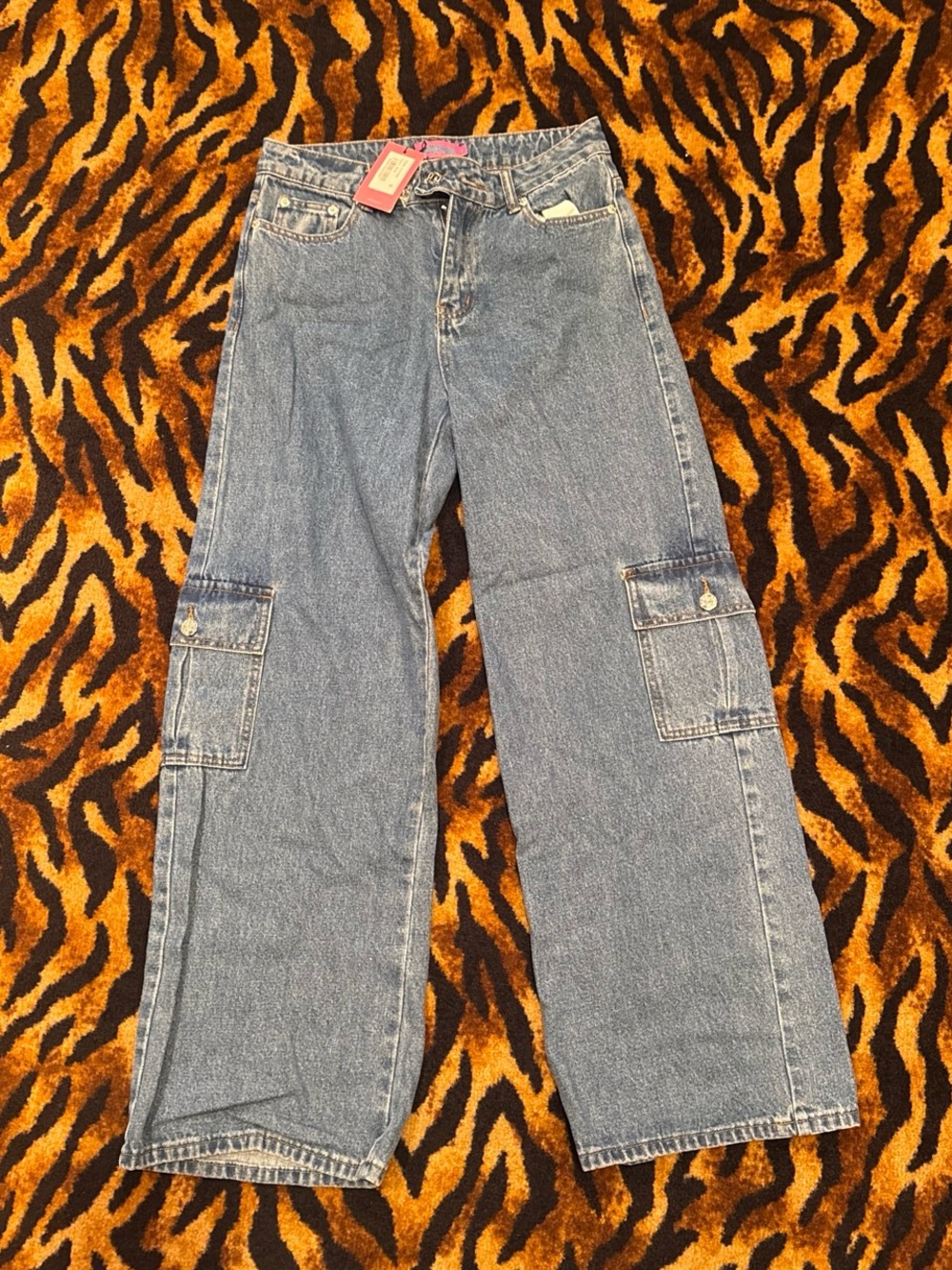 Classic Blue Wide-Leg Cargo Jeans - Unbranded